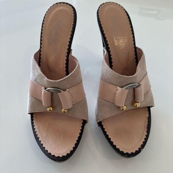 YSL Y2K Yves Saint Laurent Blush Pink Suede Leather Heels Sandals EU 40/US 10 - Picture 1 of 8